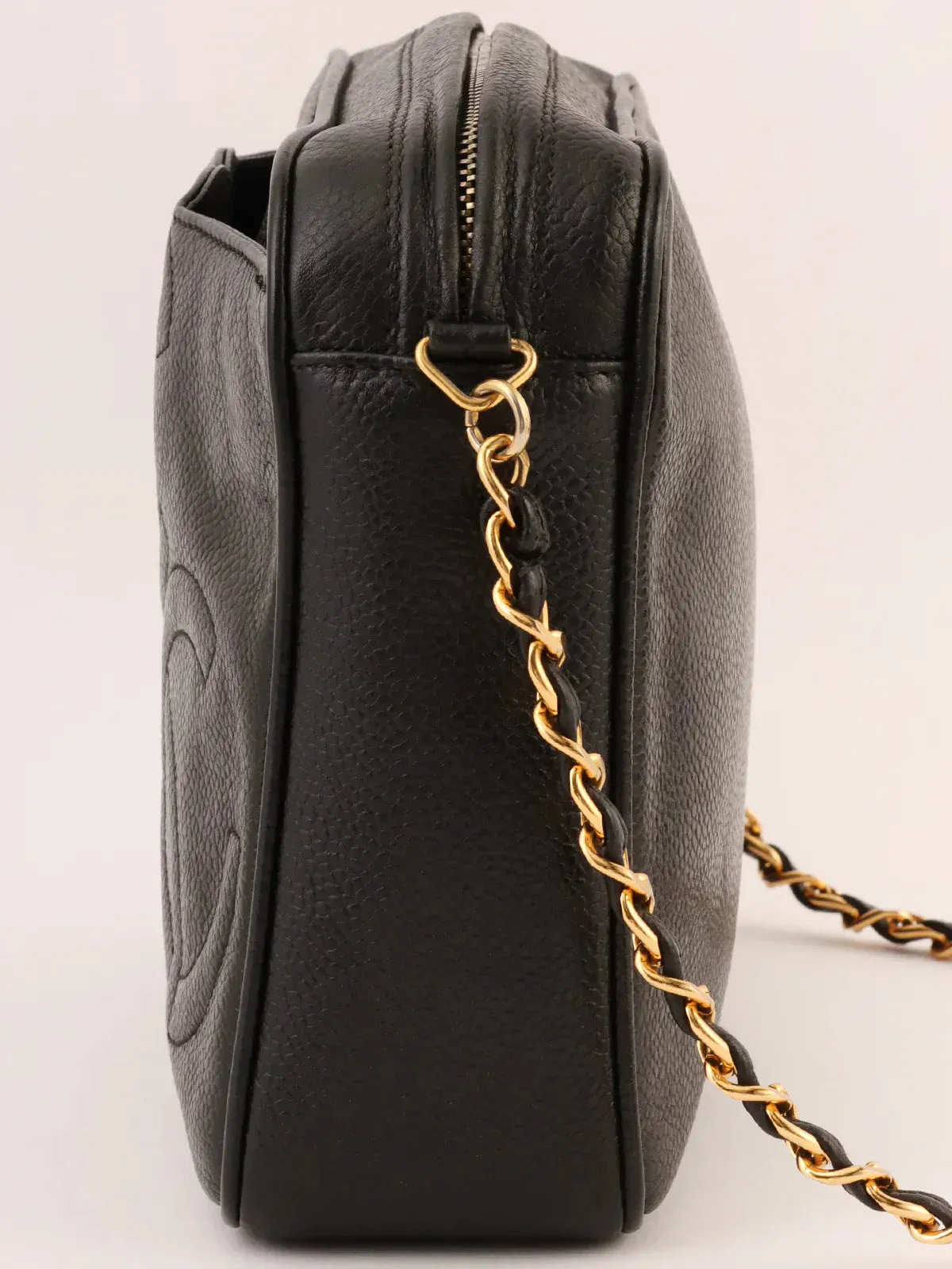 CHANEL Around 1995 Made Triple Cc Mark Stitch Chain Shoulder Bag Black