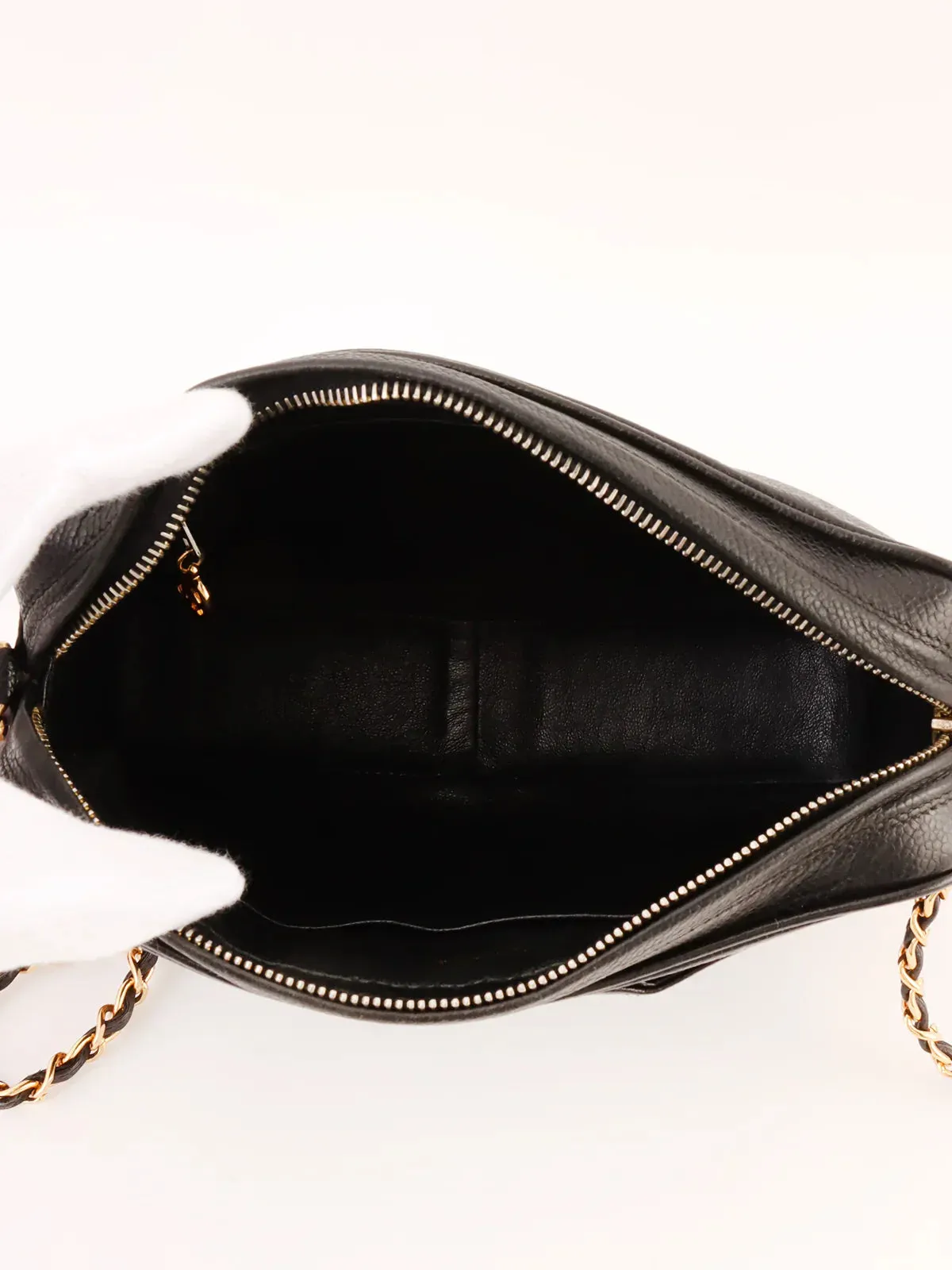 CHANEL Around 1995 Made Triple Cc Mark Stitch Chain Shoulder Bag Black
