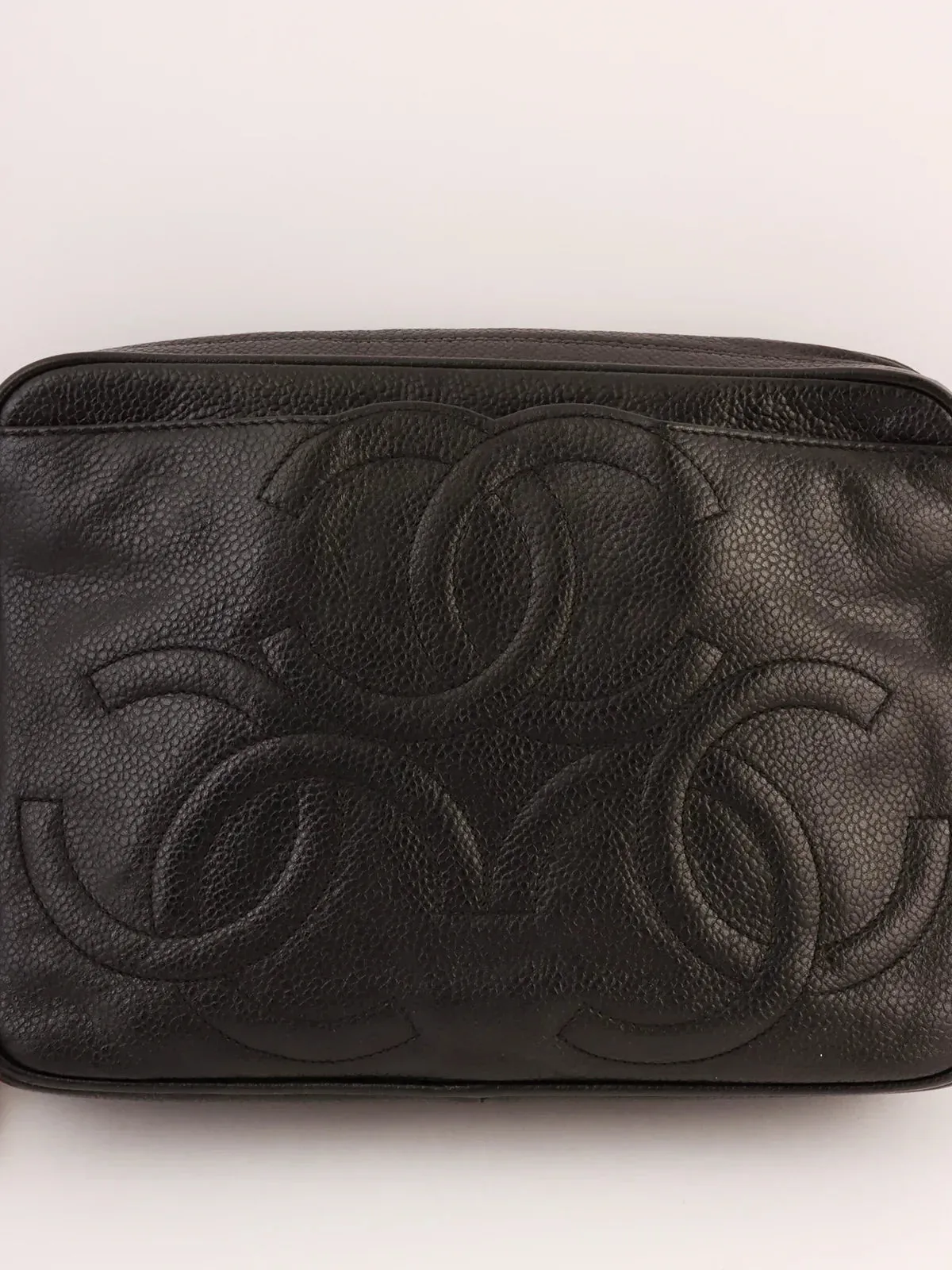CHANEL Around 1995 Made Triple Cc Mark Stitch Chain Shoulder Bag Black