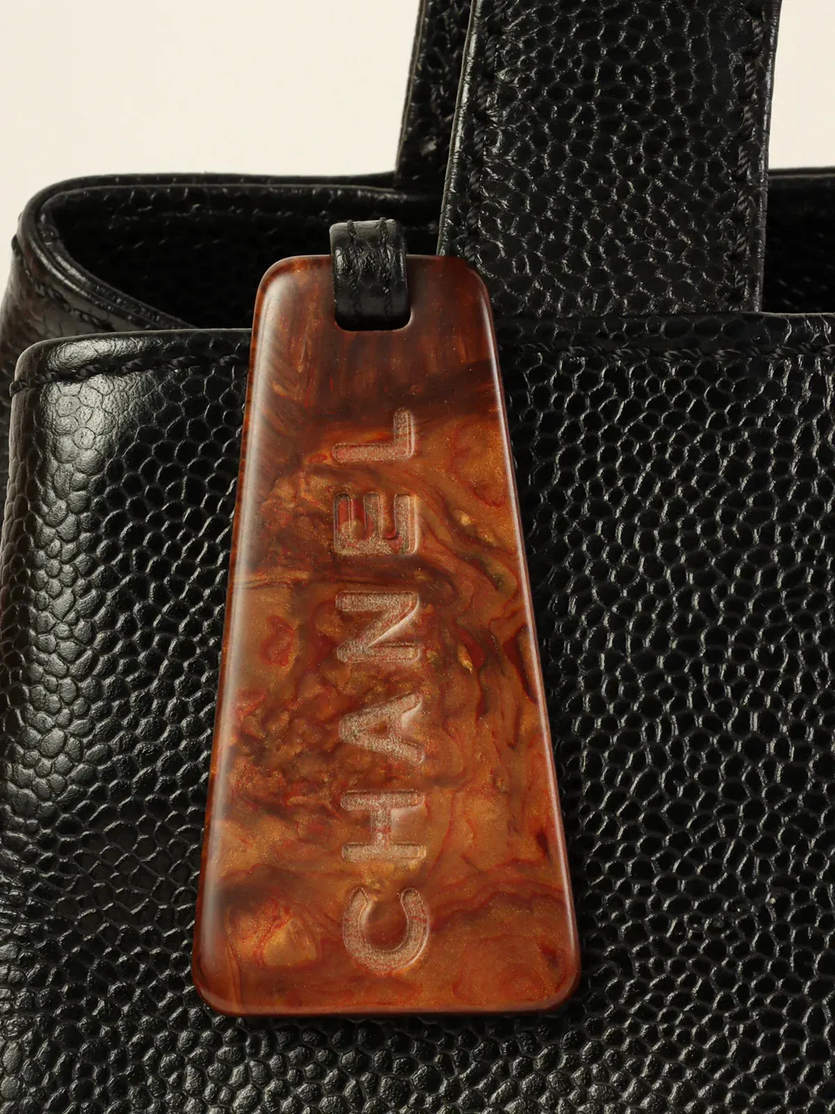 CHANEL Around 2001 Made Caviar Skin Cc Mark Stitch Shoulder Bag Black