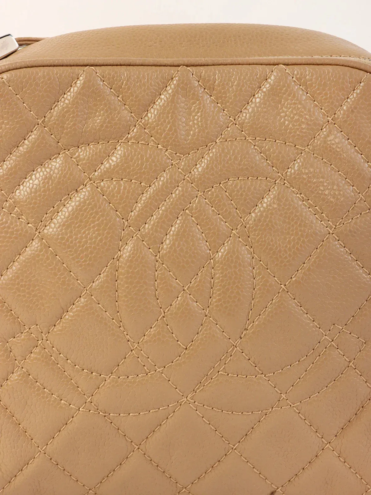 CHANEL Around 2007 Made Caviar Skin Cc Mark Stitch Shoulder Bag Beige