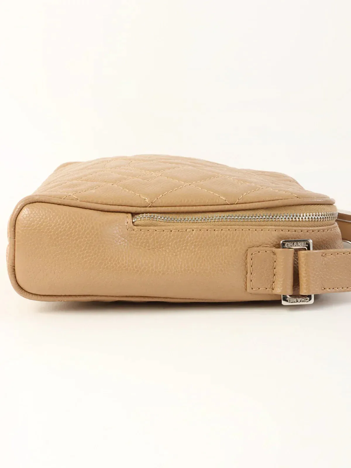 CHANEL Around 2007 Made Caviar Skin Cc Mark Stitch Shoulder Bag Beige