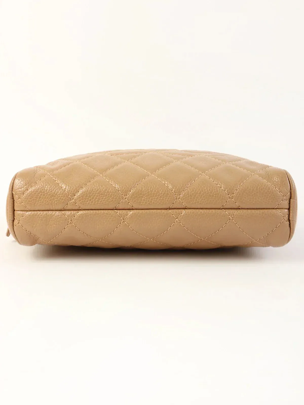 CHANEL Around 2007 Made Caviar Skin Cc Mark Stitch Shoulder Bag Beige