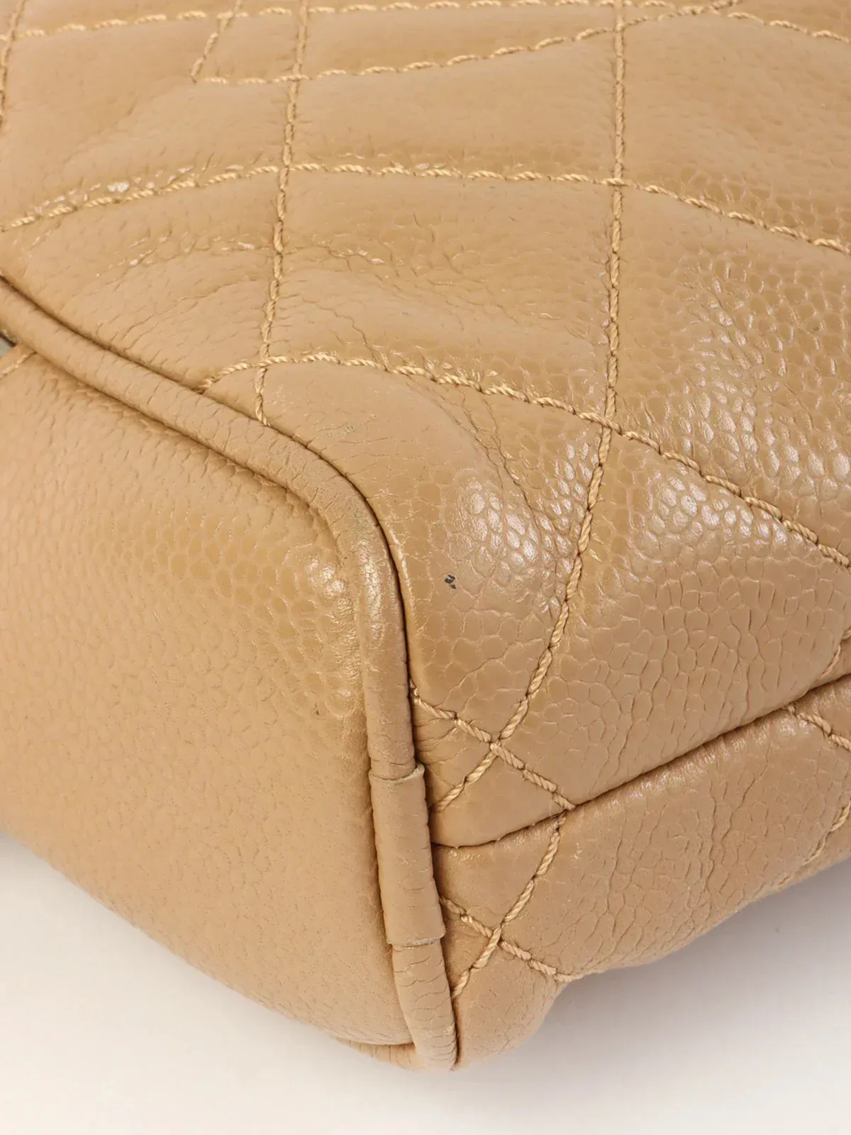 CHANEL Around 2007 Made Caviar Skin Cc Mark Stitch Shoulder Bag Beige