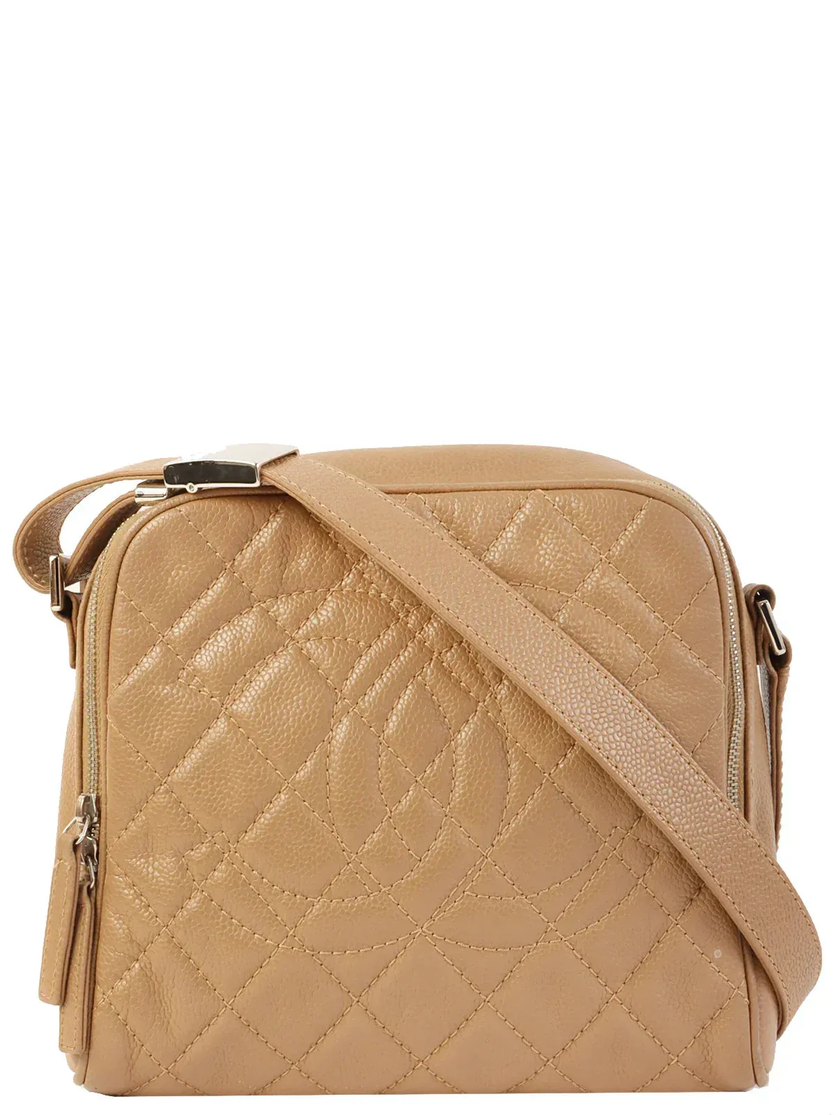 CHANEL Around 2007 Made Caviar Skin Cc Mark Stitch Shoulder Bag Beige