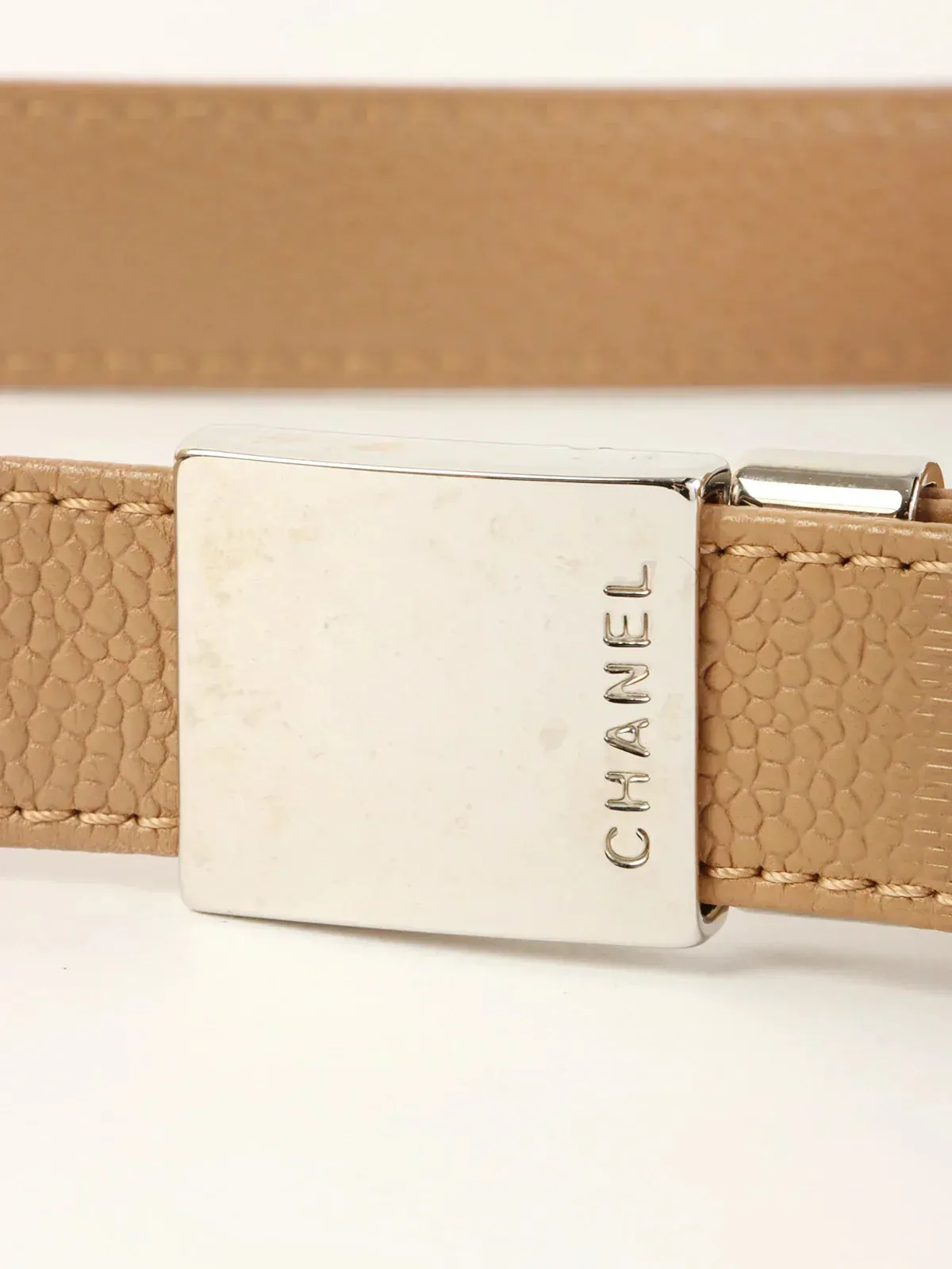 CHANEL Around 2007 Made Caviar Skin Cc Mark Stitch Shoulder Bag Beige