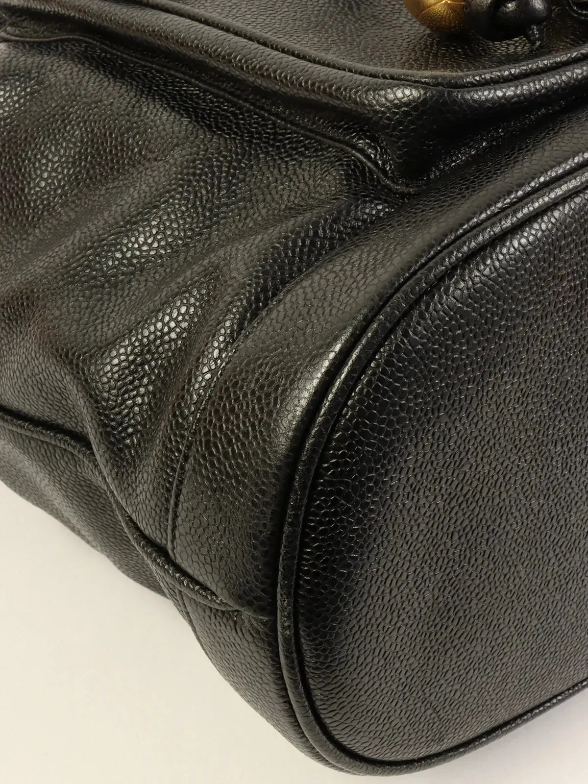 CHANEL Caviar Skin Turn-Lock Shoulder Bag With Pouch Black