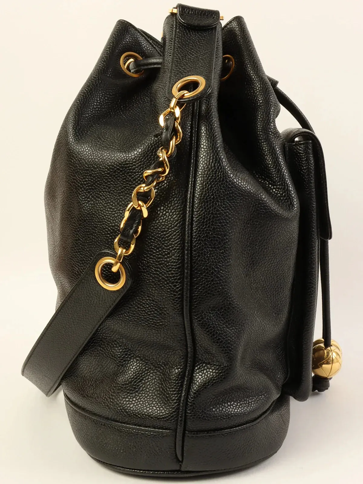 CHANEL Caviar Skin Turn-Lock Shoulder Bag With Pouch Black
