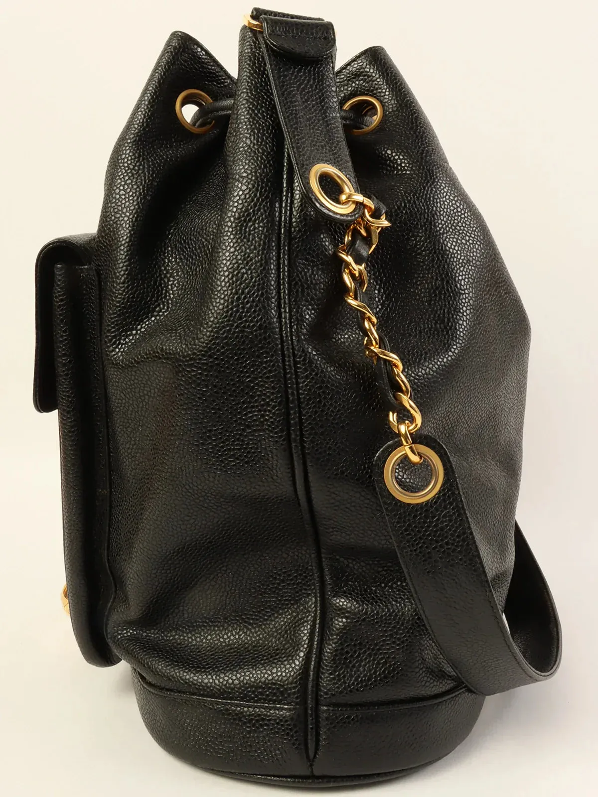 CHANEL Caviar Skin Turn-Lock Shoulder Bag With Pouch Black