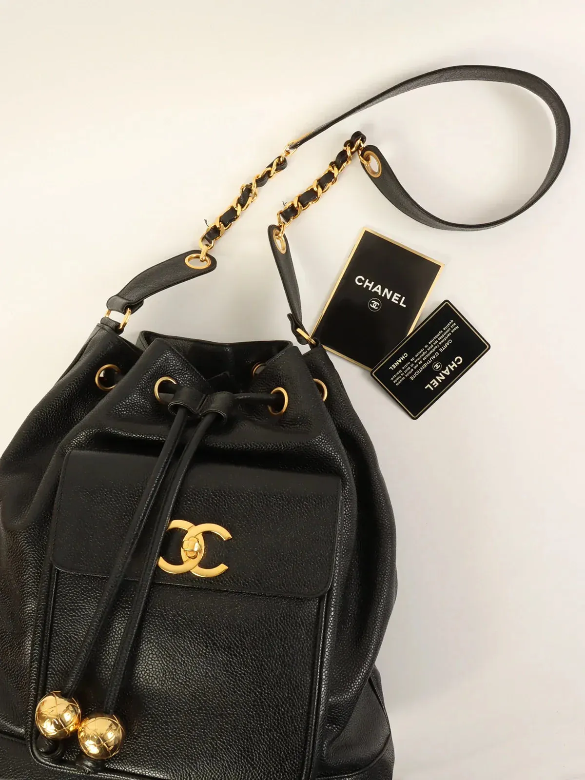 CHANEL Caviar Skin Turn-Lock Shoulder Bag With Pouch Black