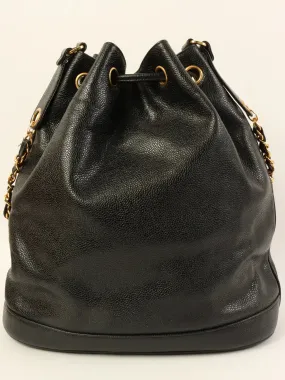 CHANEL Caviar Skin Turn-Lock Shoulder Bag With Pouch Black