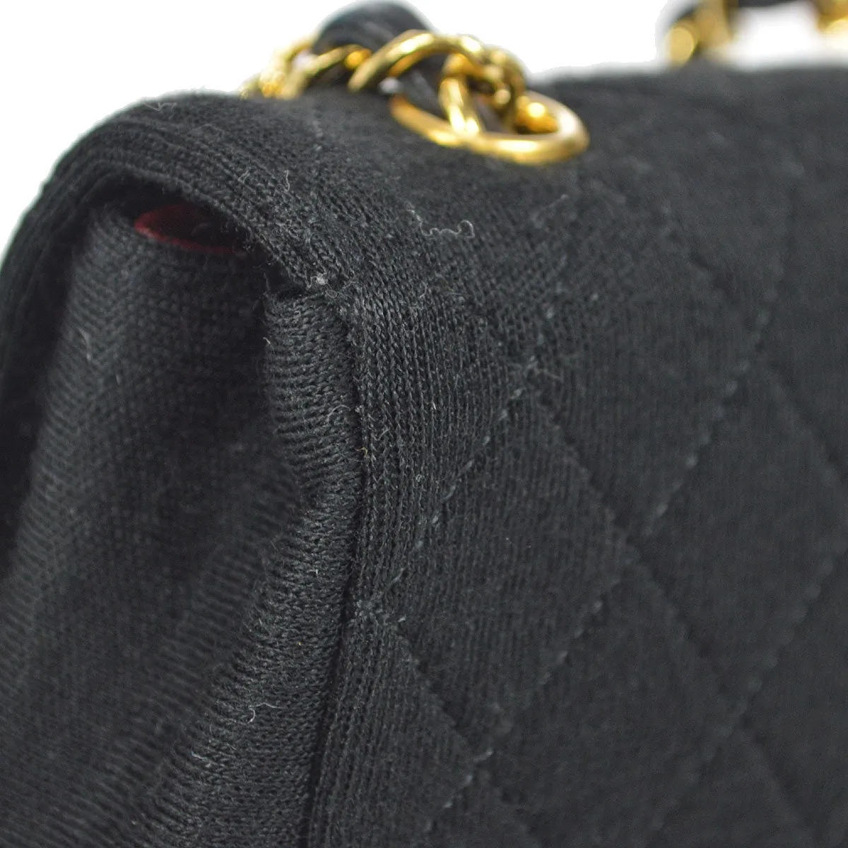 CHANEL Chain Shoulder Bag Black Cotton
