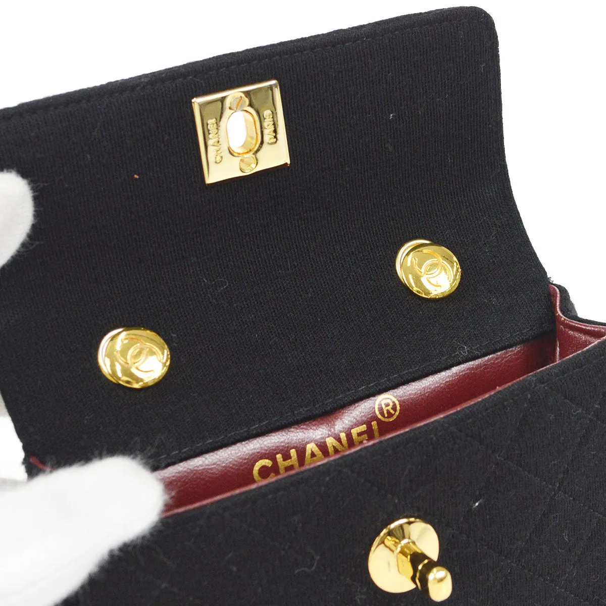 CHANEL Chain Shoulder Bag Black Cotton