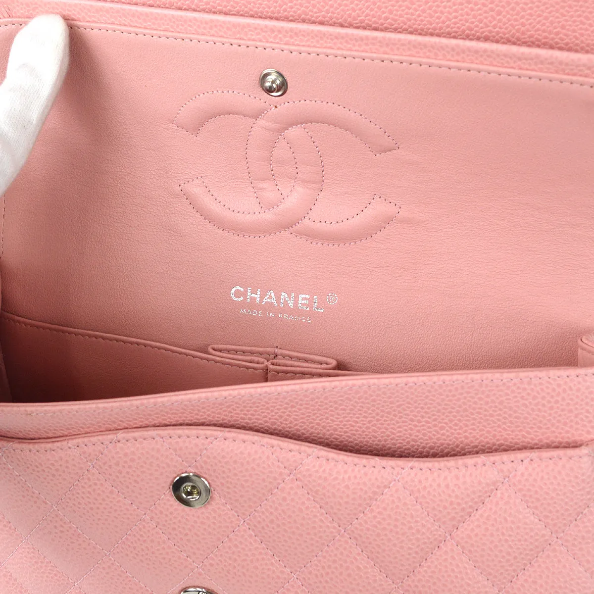 CHANEL Classic Double Flap Medium Shoulder Bag Pink Caviar 78592