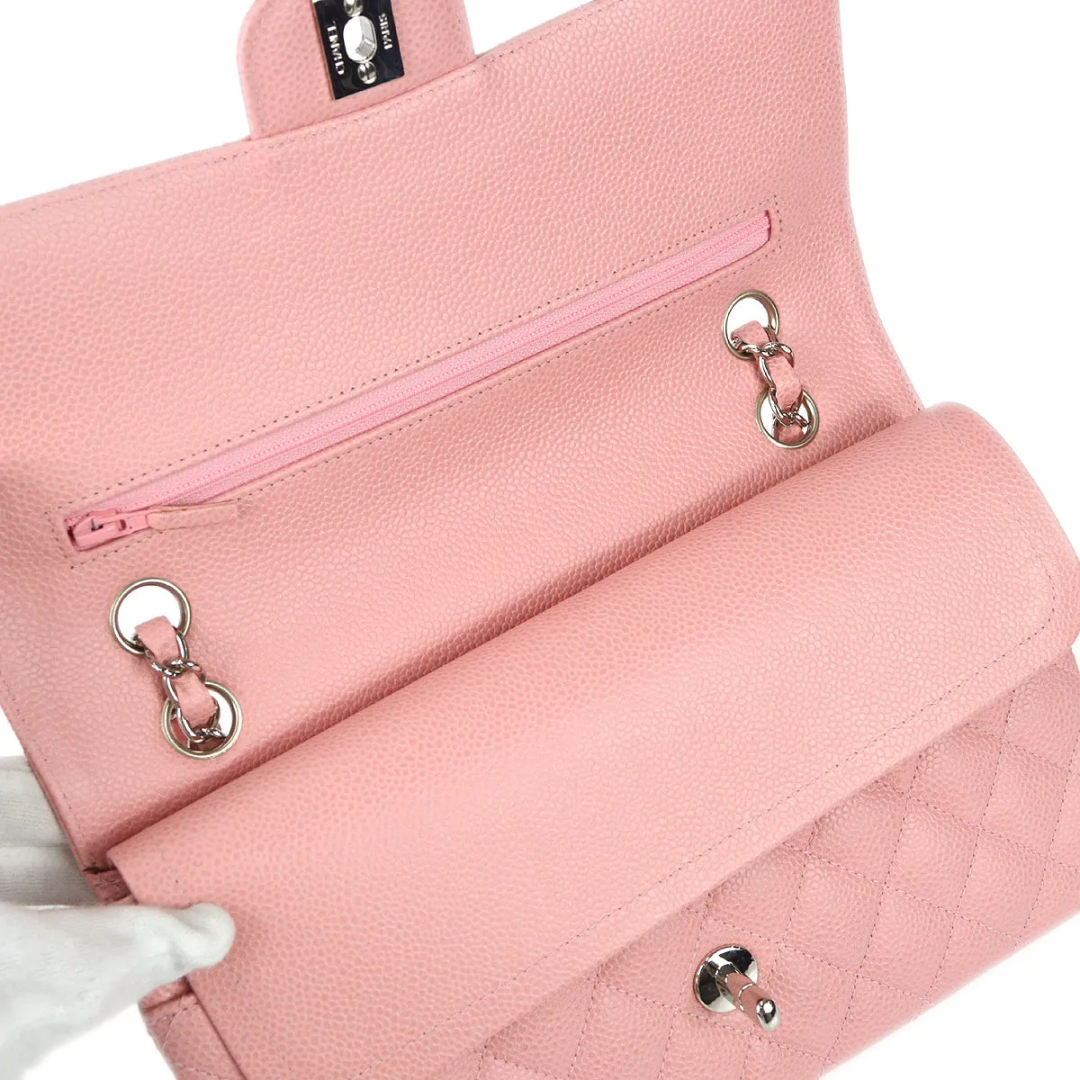 CHANEL Classic Double Flap Medium Shoulder Bag Pink Caviar 78592