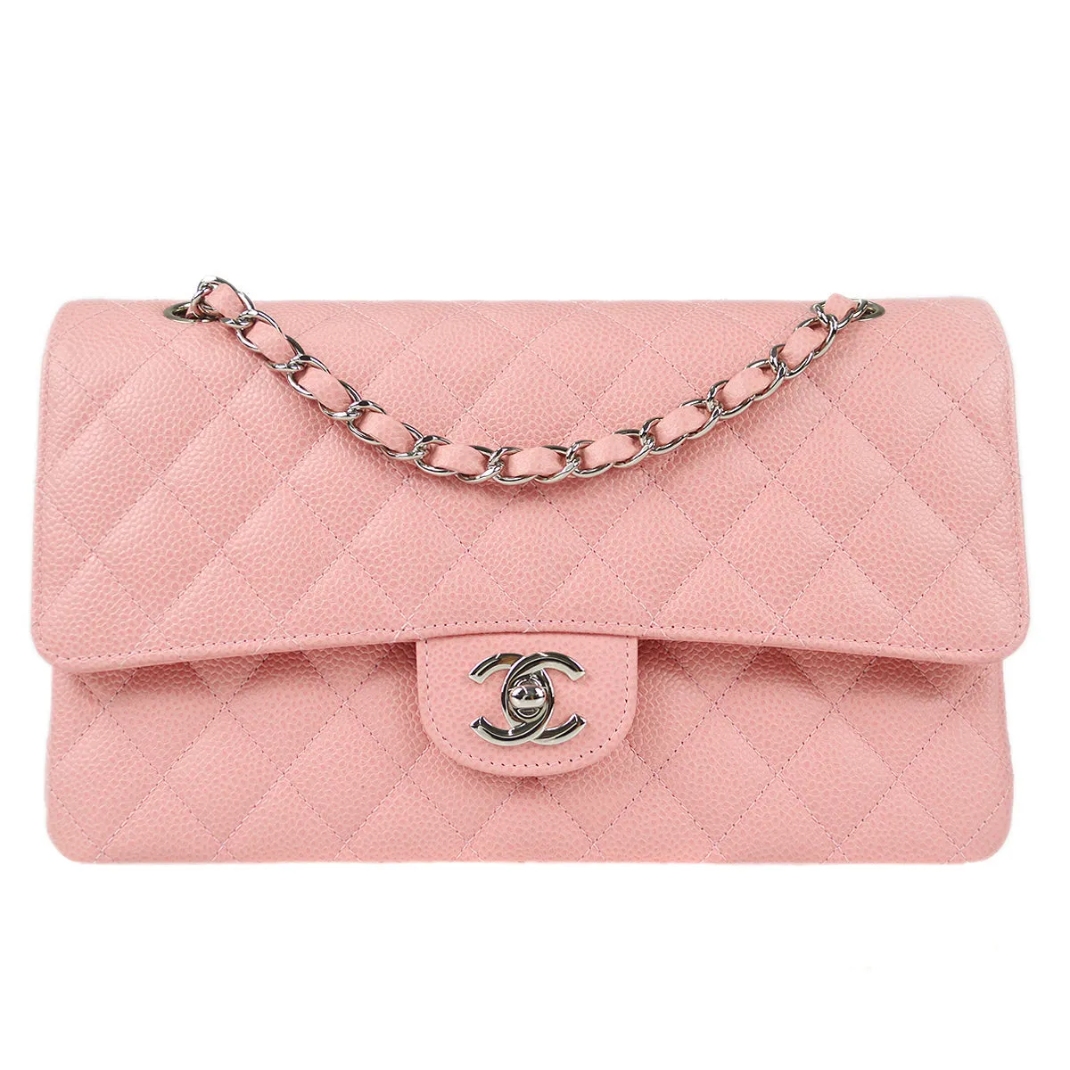 CHANEL Classic Double Flap Medium Shoulder Bag Pink Caviar 78592