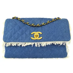 CHANEL Classic Flap Maxi Chain Shoulder Bag Indigo Denim