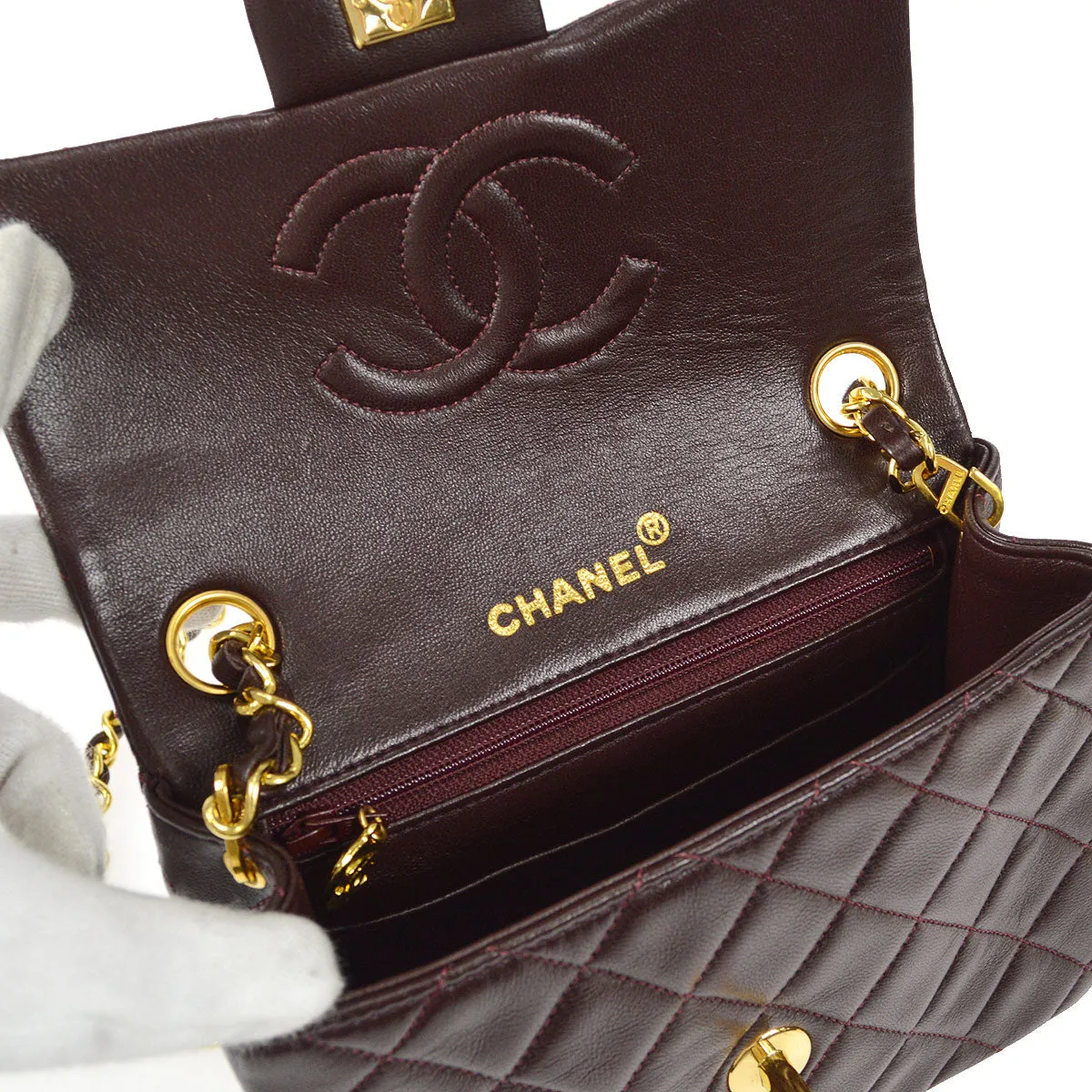 CHANEL Classic Flap Mini Square Chain Shoulder Bag Brown Lambskin