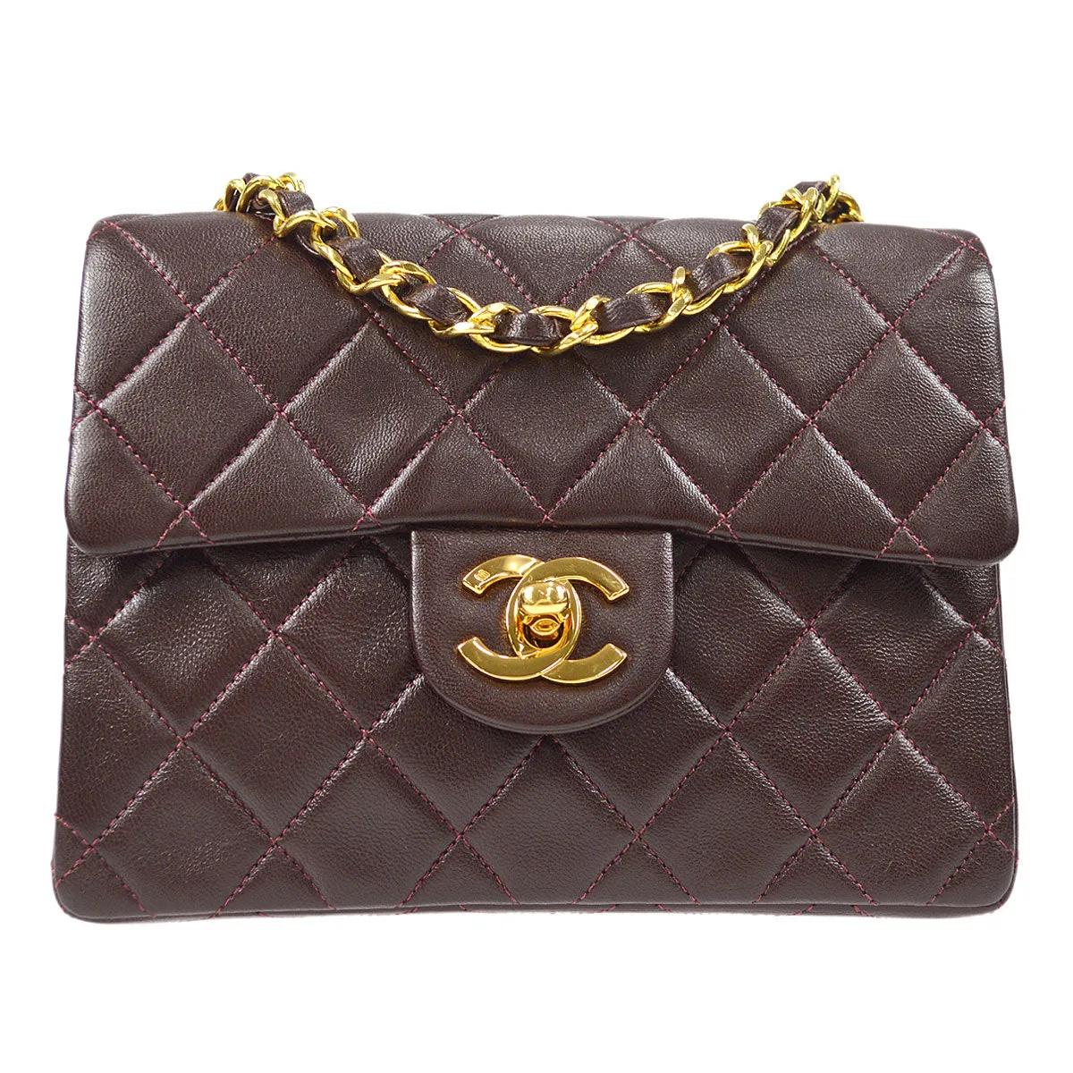 CHANEL Classic Flap Mini Square Chain Shoulder Bag Brown Lambskin