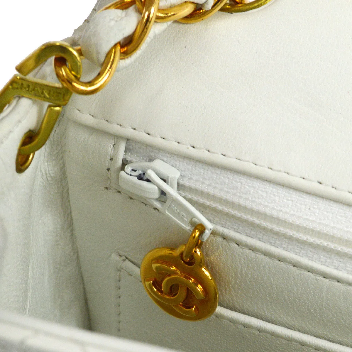 CHANEL Classic Flap Mini Square Chain Shoulder Bag White Lambskin