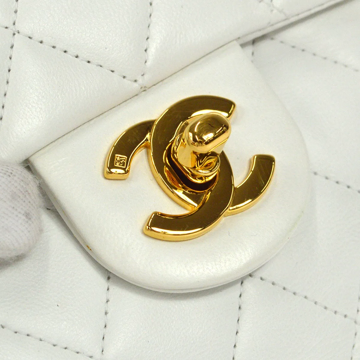 CHANEL Classic Flap Mini Square Chain Shoulder Bag White Lambskin