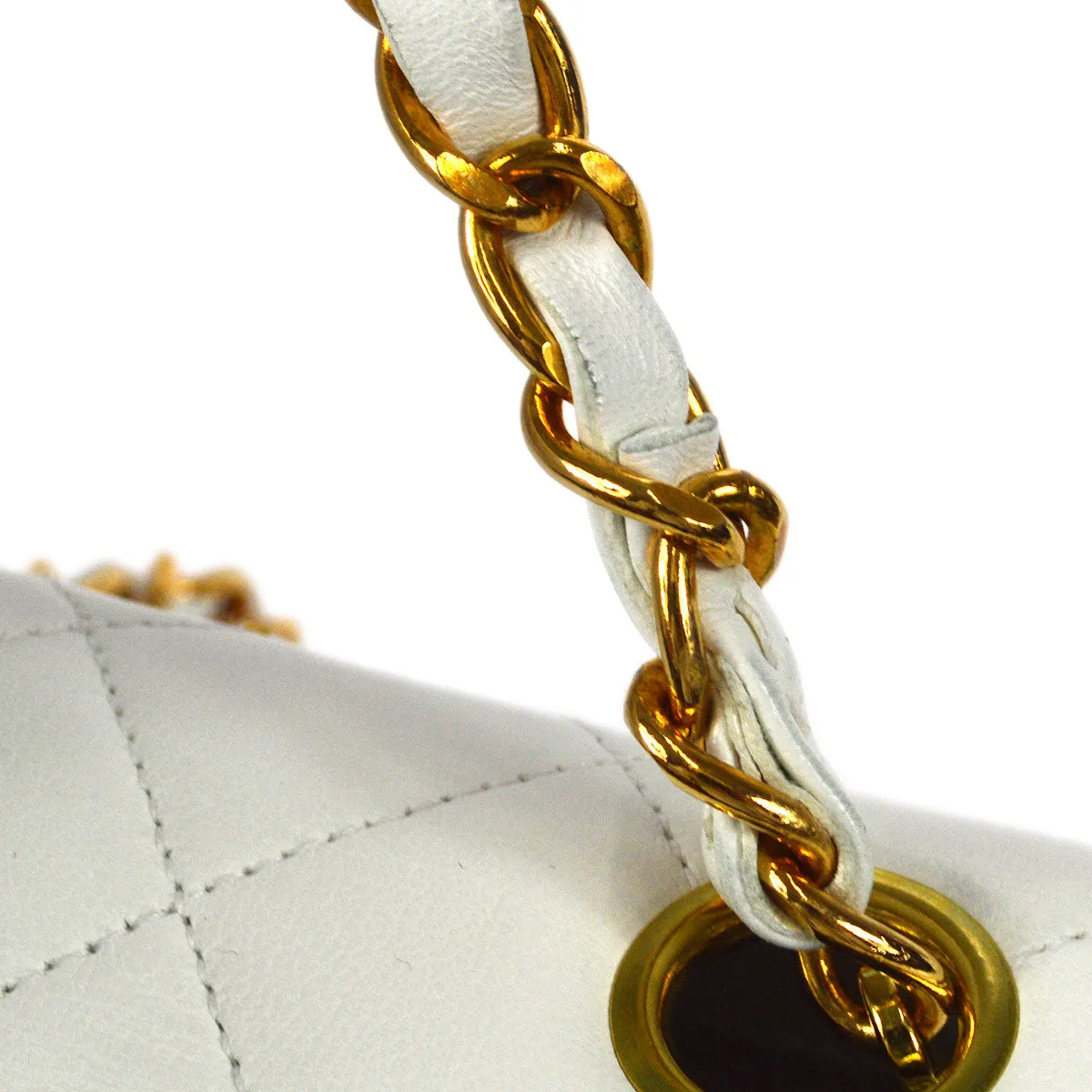 CHANEL Classic Flap Mini Square Chain Shoulder Bag White Lambskin
