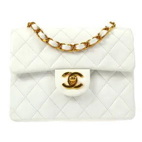 CHANEL Classic Flap Mini Square Chain Shoulder Bag White Lambskin