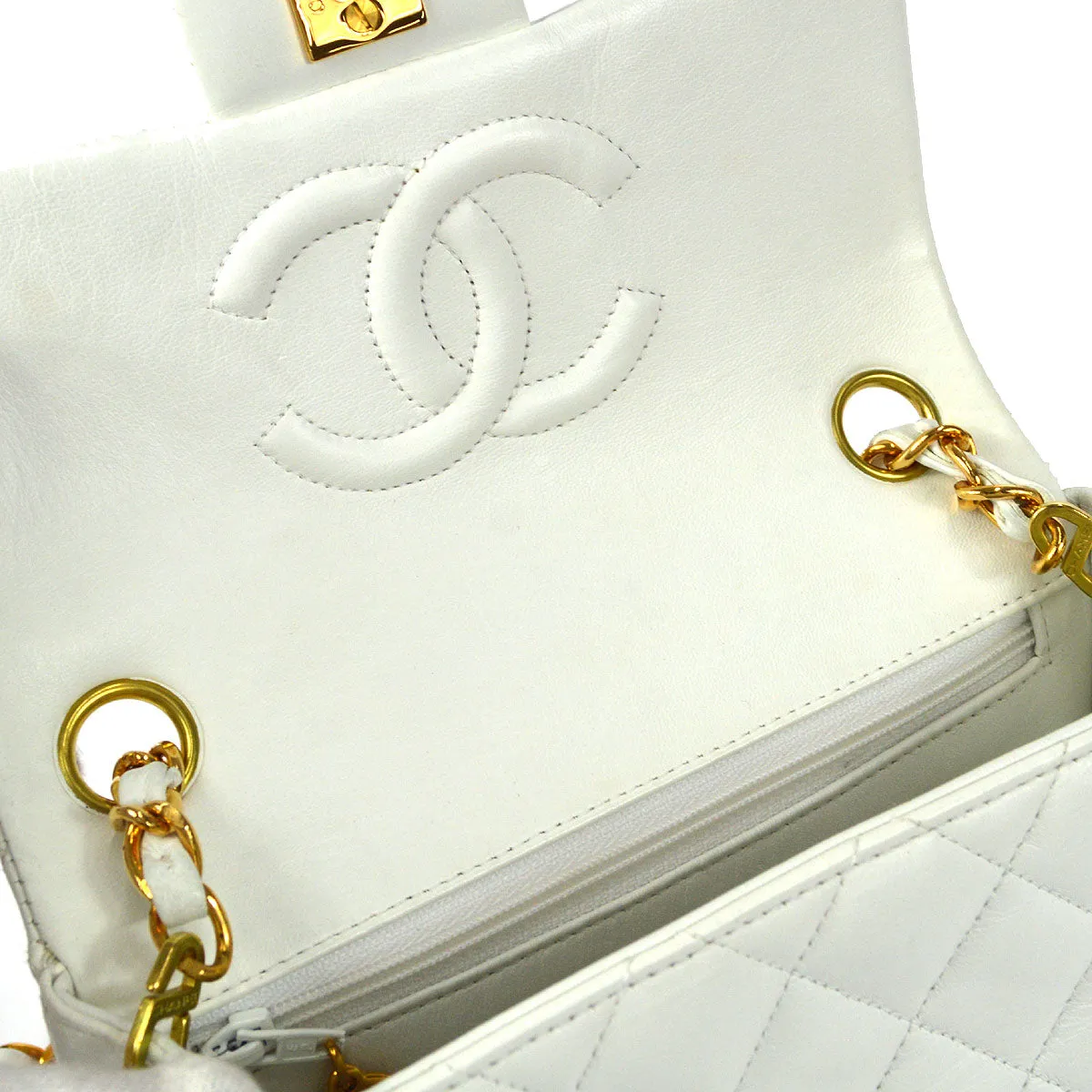 CHANEL Classic Flap Mini Square Chain Shoulder Bag White Lambskin