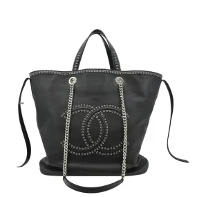 CHANEL Coco Eyelets Large Leather Shopping Tote Shoulder  Black
