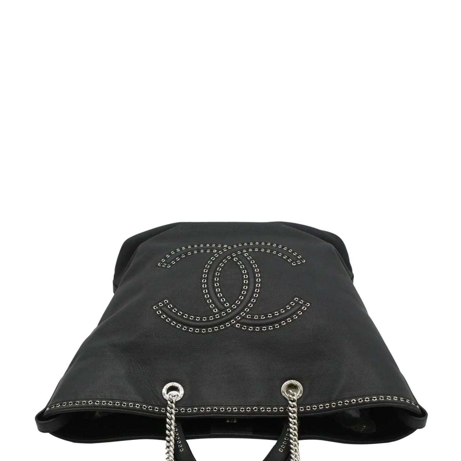 CHANEL Coco Eyelets Large Leather Shopping Tote Shoulder  Black