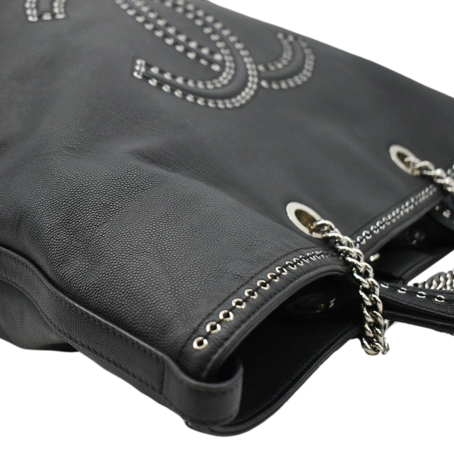 CHANEL Coco Eyelets Large Leather Shopping Tote Shoulder  Black
