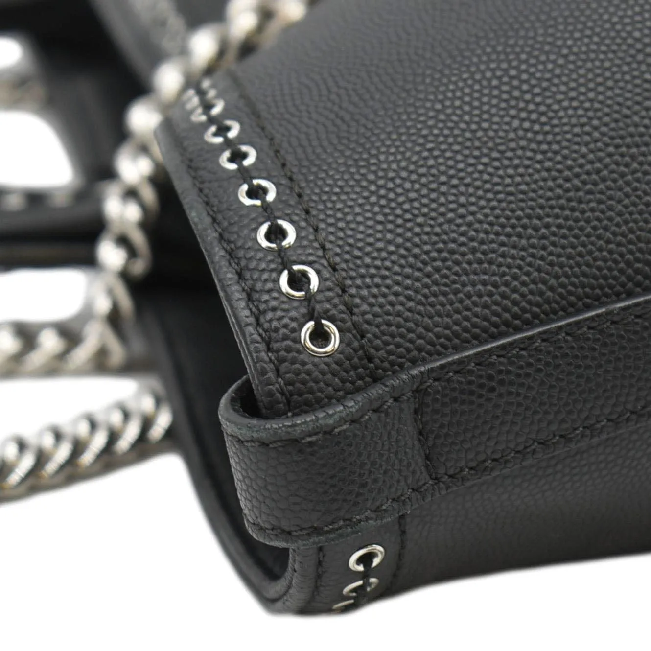 CHANEL Coco Eyelets Large Leather Shopping Tote Shoulder  Black