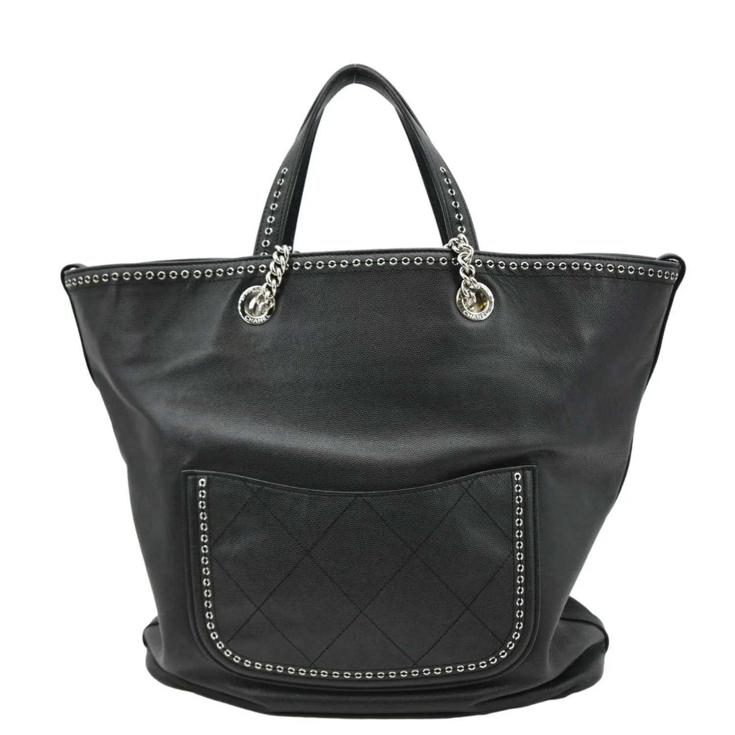 CHANEL Coco Eyelets Large Leather Shopping Tote Shoulder  Black