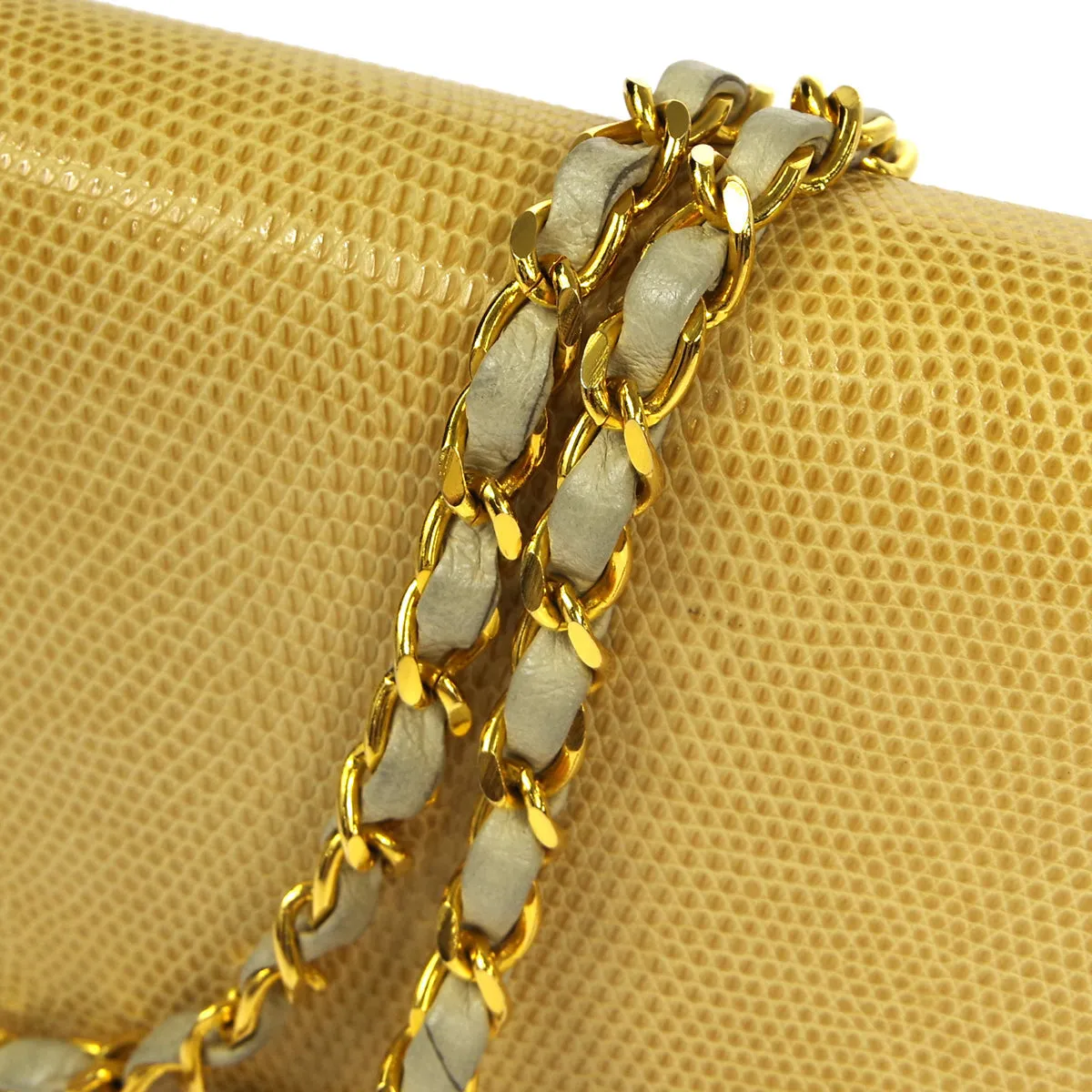 CHANEL * Full Flap Chain Shoulder Bag Beige Lizard