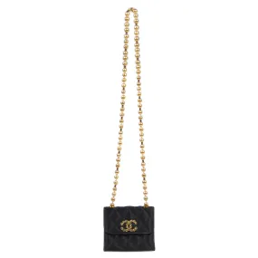 CHANEL * Jumbo Rhinestone Pearl Mini Shoulder Bag Black Satin