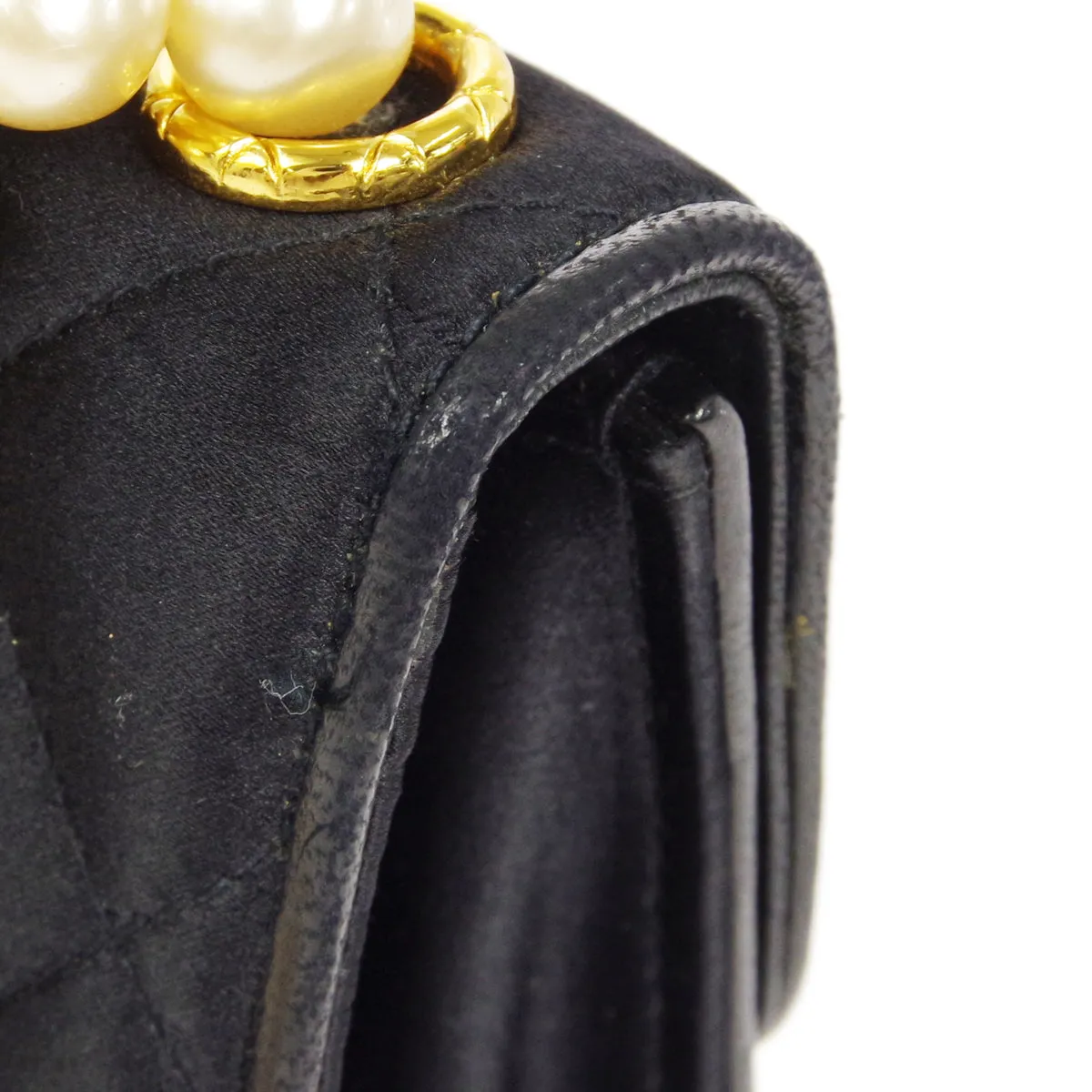 CHANEL * Jumbo Rhinestone Pearl Mini Shoulder Bag Black Satin