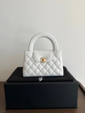 Chanel Kelly Shopping Bag Shiny Aged Calfskin & Gold Hardware White (Mini)