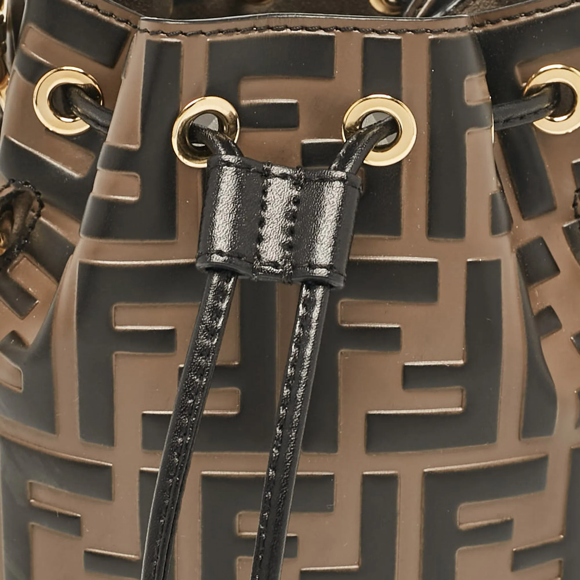 Fendi Brown/black Zucca Leather Mini Mon Tresor Drawstring Bucket Bag