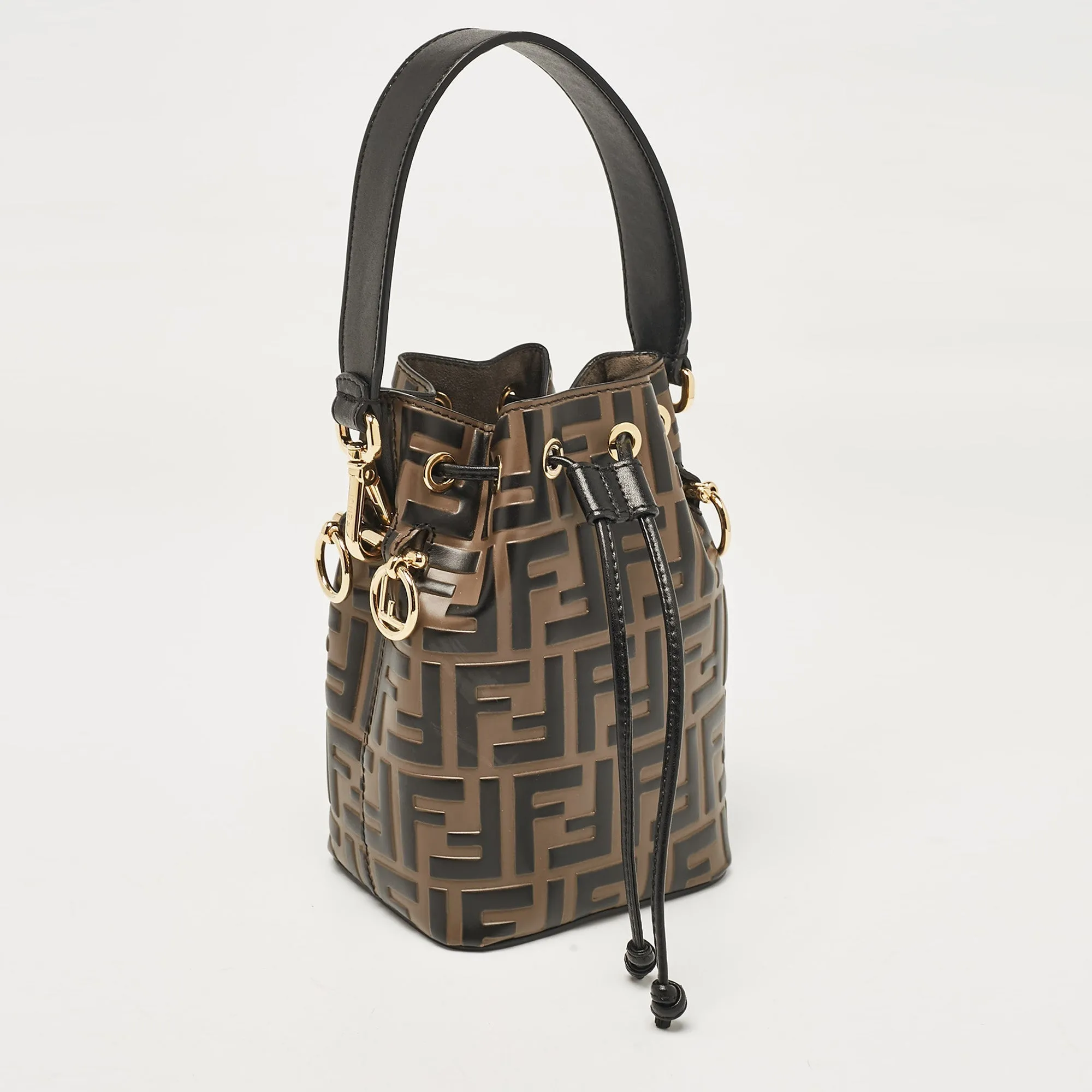 Fendi Brown/black Zucca Leather Mini Mon Tresor Drawstring Bucket Bag