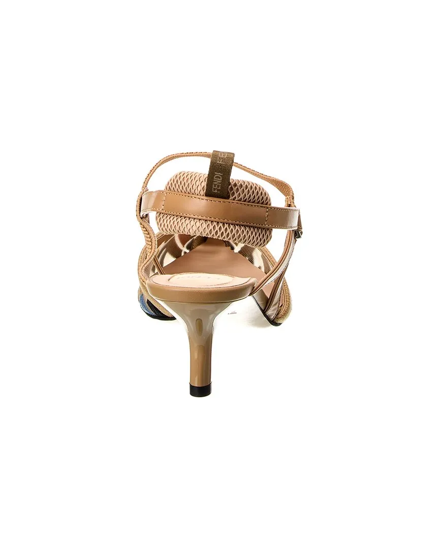 FENDI FF Colibri Lite Medium Mesh & Leather Slingback Mule