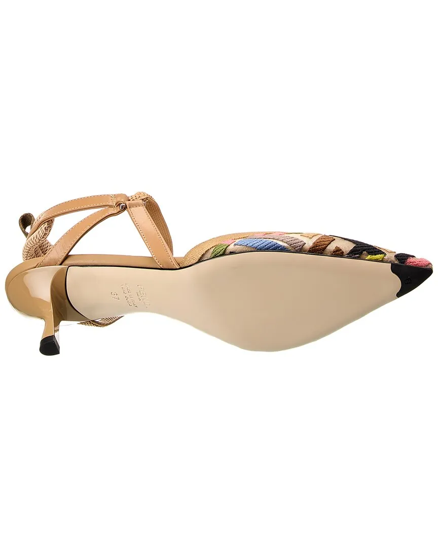 FENDI FF Colibri Lite Medium Mesh & Leather Slingback Mule
