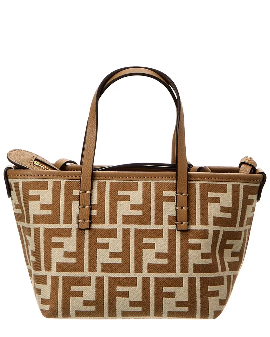 FENDI Mini Roll FF Jacquard Leather-Trim Tote