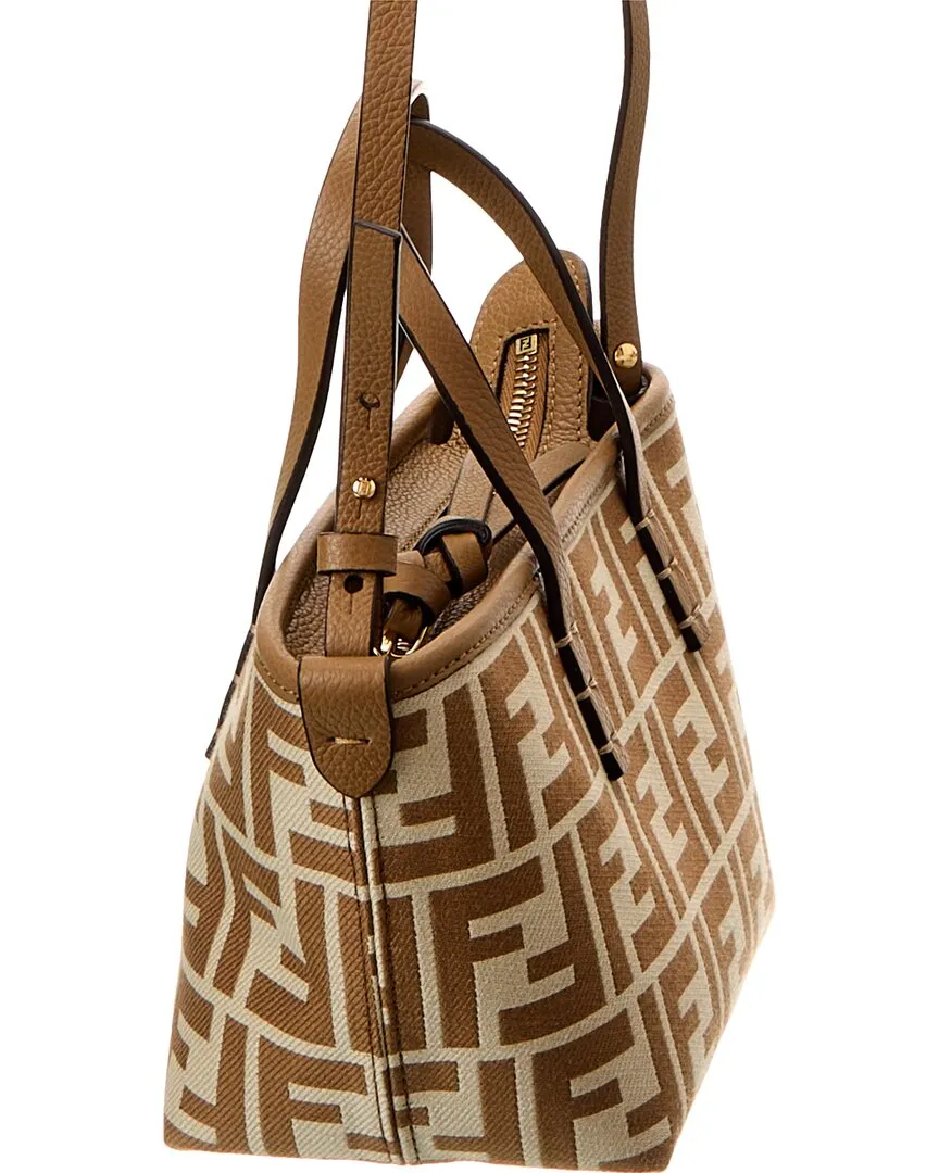 FENDI Mini Roll FF Jacquard Leather-Trim Tote