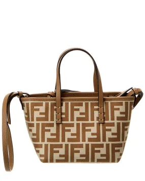 FENDI Mini Roll FF Jacquard Leather-Trim Tote