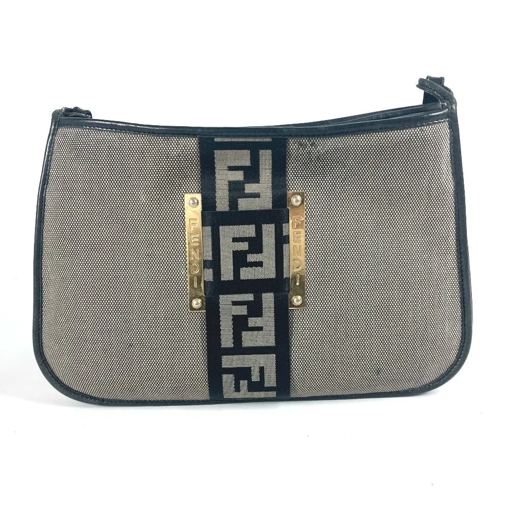 FENDI Shoulder Bag Canvas / leather gray Crossbody logo