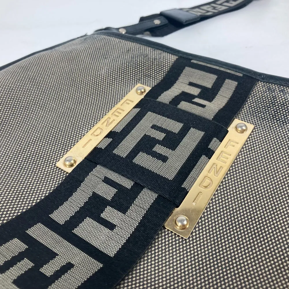 FENDI Shoulder Bag Canvas / leather gray Crossbody logo