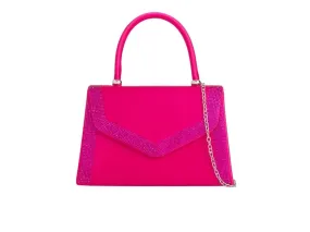 Fuchsia Pink Satin Crystal Trimmed Handbag