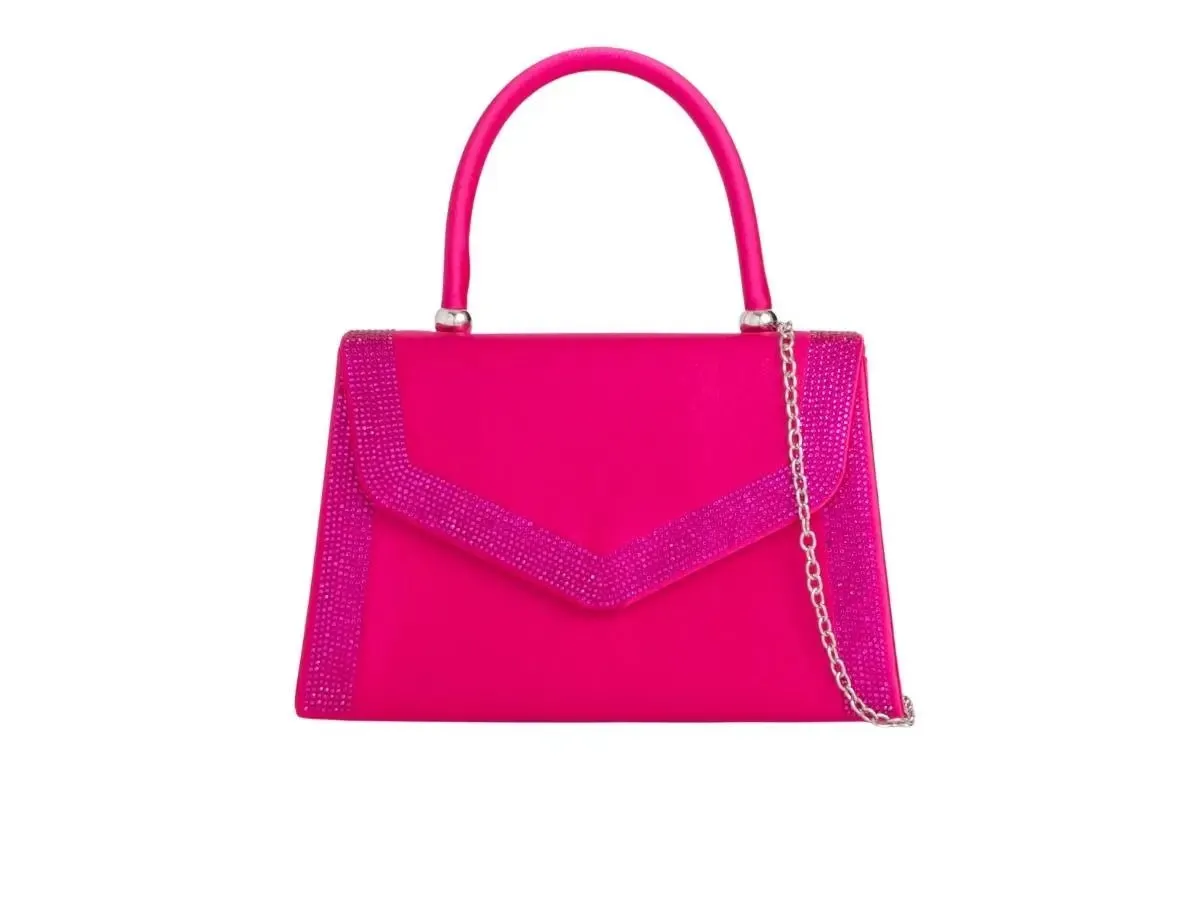 Fuchsia Pink Satin Crystal Trimmed Handbag