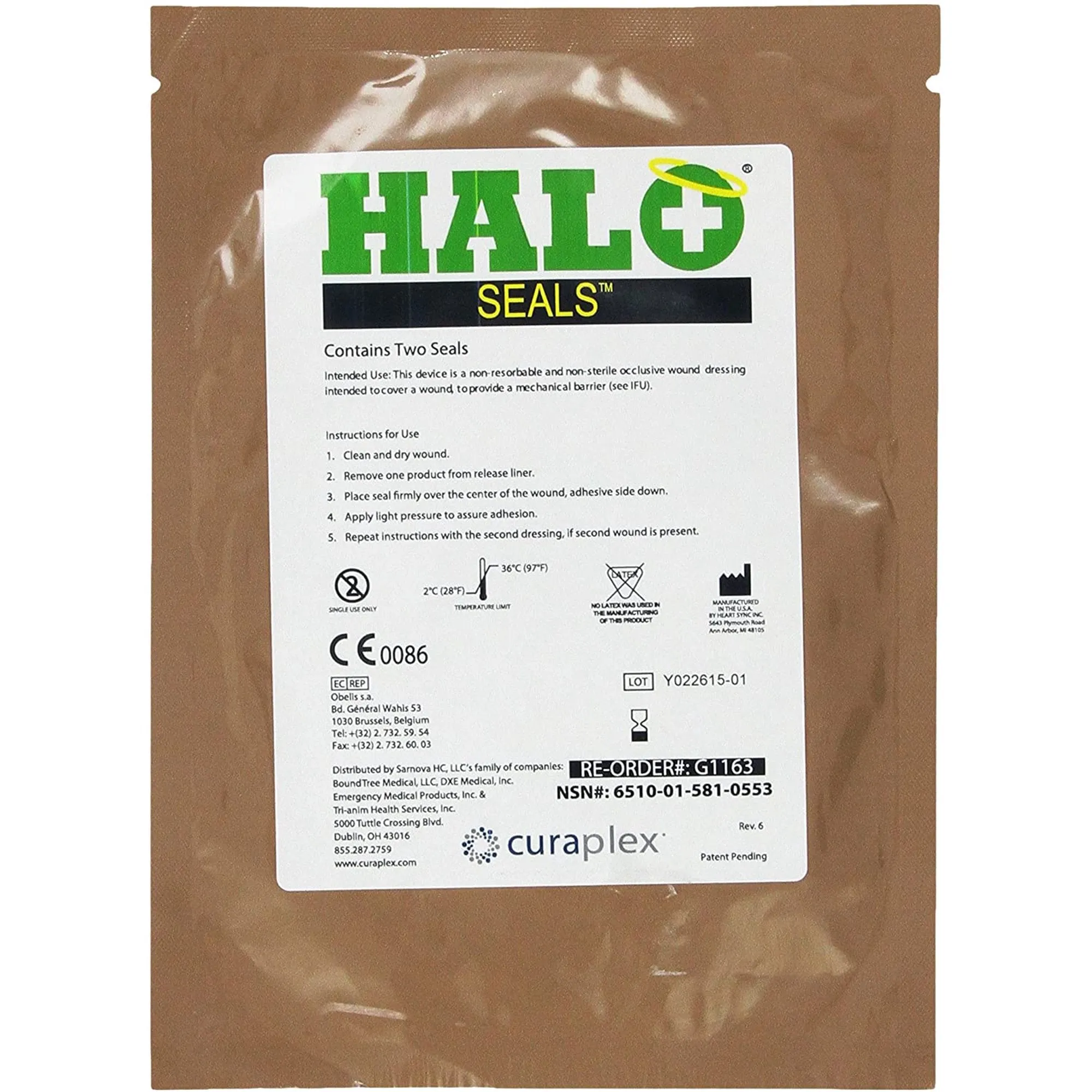 HALO Chest Seal High Performance Occlusive Dressing for Trauma Wounds - 2 in Pack