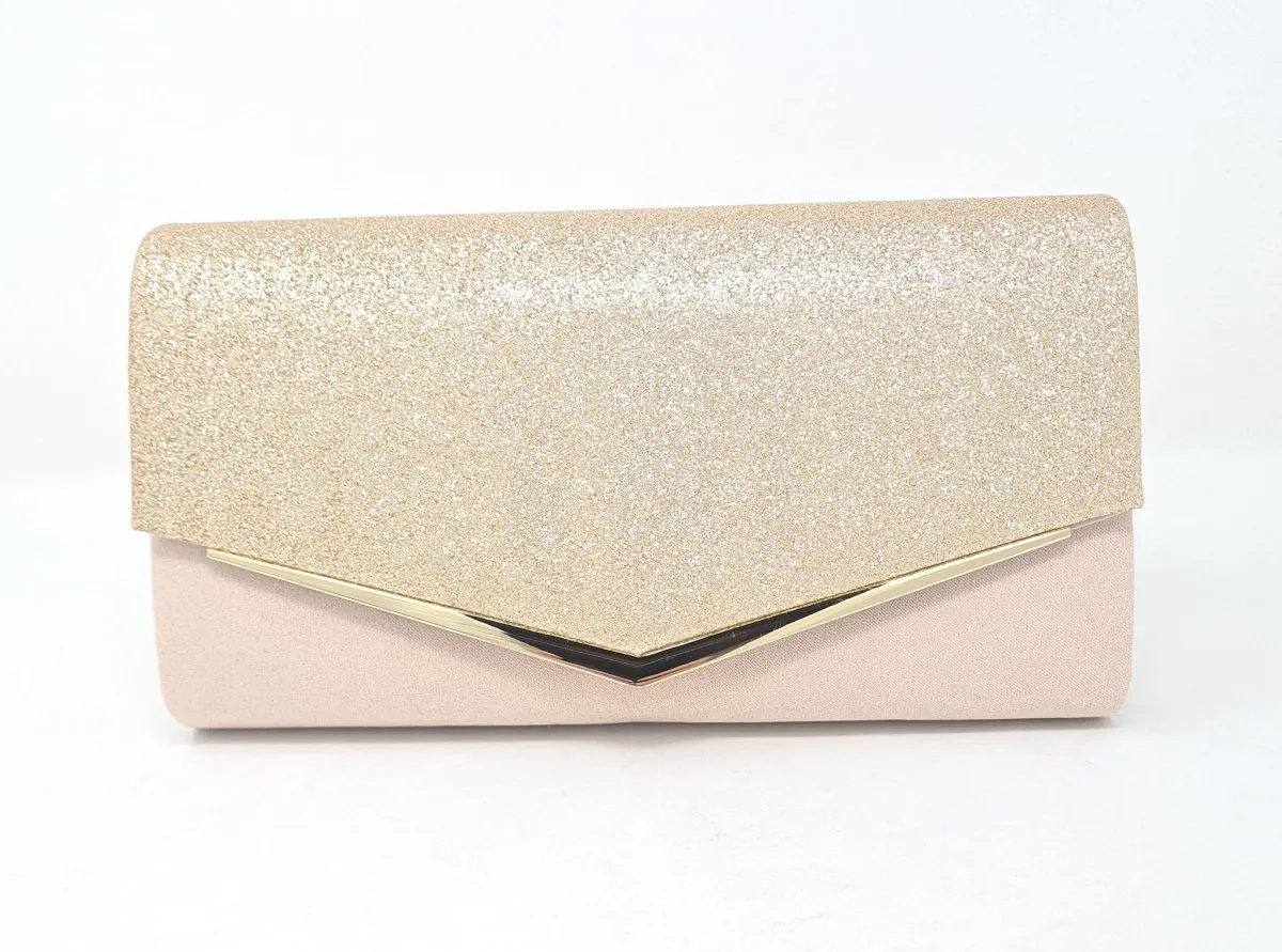 Nude & Sparkle Glitter Clutch Bag